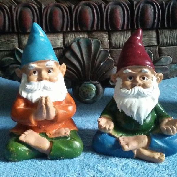 Yoga Gnomes Meditating Praying Mini Fairy Garden Miniature Figurines Set Cake Decorating DIY Decor Dollhouse