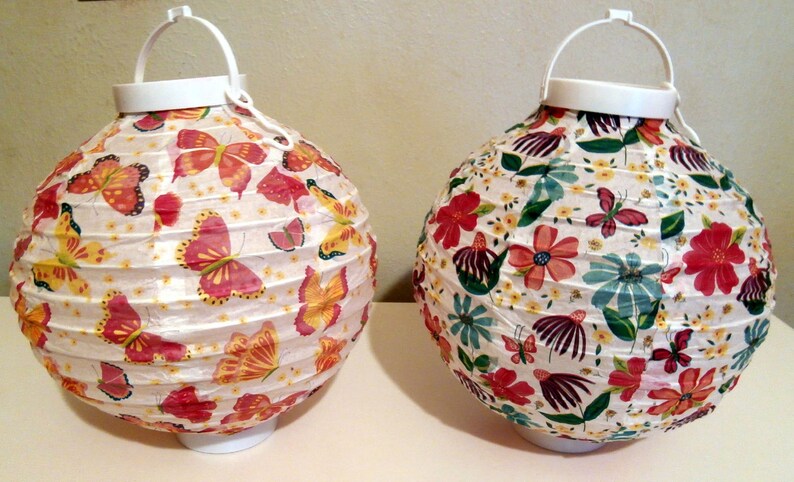 Summer Flowers Butterflies Led Set Of 2 Chinese Paper Lantern Etsy