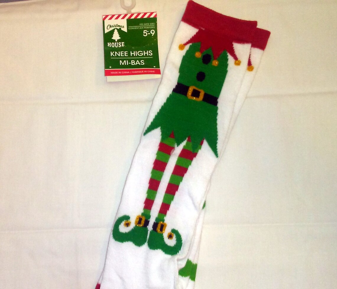 Christmas Elf Knee High Socks Holiday Fashion Women Size 5-9 | Etsy