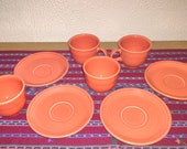 Fiestaware Persimmon Fiesta Orange Cup Saucer Set of 4 HLC Homer Laughlin China Co 2004