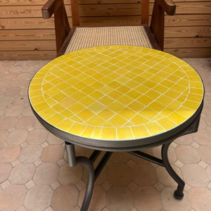 Handmade Moroccan Mosaic Table - Yellow Ceramic Tiles - Moroccan Mosaic Round Bistro Table - Handmade, Colorful Design, Perfect for Indoor