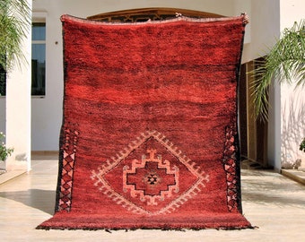 beniourain vintage moroccan rug berber moroccan rug carpet boho moroccan rug 9.3 FTx5.8 FT -Boujad berber handmade wool (284x177) cm red rug