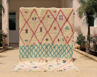Multicolor moroccan rug -- boujaad rug - vintage crapet - beni ourain mate - berber rug - azilal - handmade rug (295 x 190) cm 9'8" - 6'2"