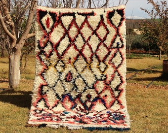 MEDIUM MOROCCAN style RUG boujaad rug vintage rug berber tribal rug azilal rug teppich talsint handmade wool (170 x 93)cm 5&#39; 6&quot; x 3&#39; 0&quot;