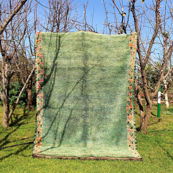 boujaad rug --moroccan rug huge - vintage crapet-berber rug -green rug for living room-handmade crapet-wool rug (256x174) cm-5 x 8-green rug