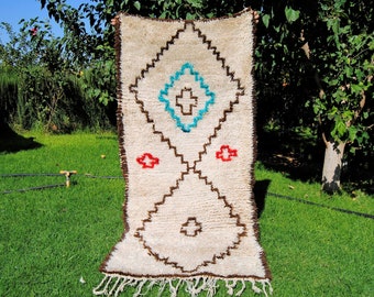 MEDIUM MOROCCAN RUG- 2 X 5 -boujaad rug- vintage crapet beni ourain rug - berber rug- handmade rug-  wool rug -(177 x 82) cm-abstract rug