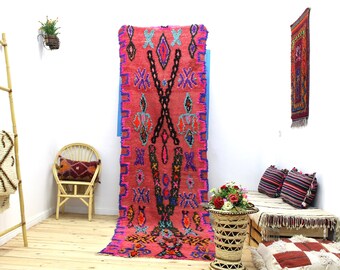 runner moroccan rug  - runner rug-moroccan rug - colorful rug- morocco rug 3 x 12 -handmade wool (372x104)-checkered rug-wool