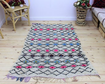 checkered moroccan rug - purple Boujaad rug-Moroccan rug huge - bohemian red rug - berber rug - Colorful handmade rug - 3 x 5 - (166 x 100)