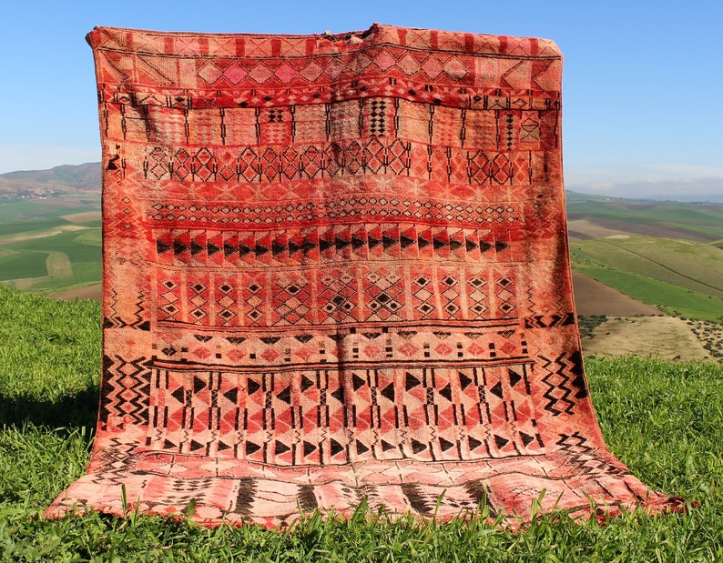 Vintage Moroccan Rug 6 x 8 Handmade Beni Ourain-Area Rug-Berber Rug-Authentic Beni Ouarain Rug-Boujad 270x200trendy rug-checkered rug image 1