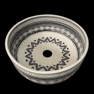 Elegant Monochrome Moroccan Sink: Handcrafted Beauty with Traditional Hand-Painted Design