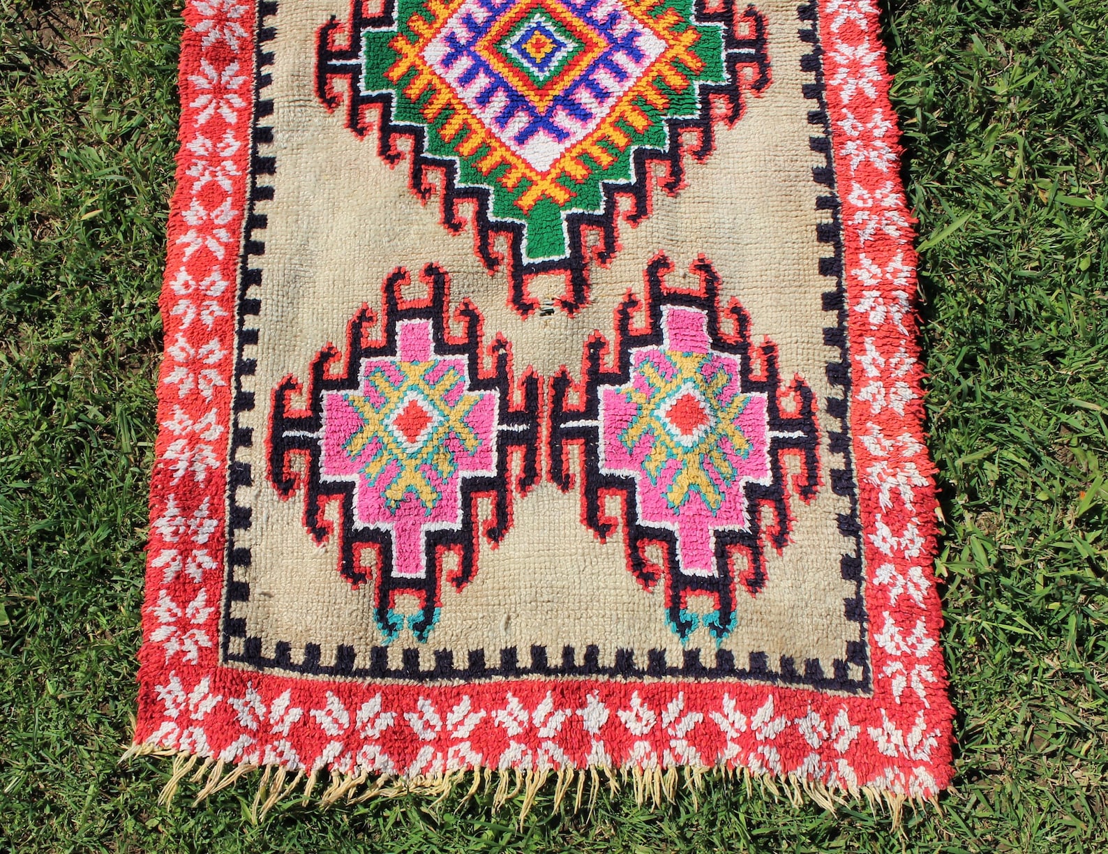 Small Vintage Wool Rugcream Moroccan Rugstriped Moroccan Etsy