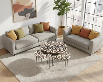 Moderne salontafels set van 3 - ruimtebesparende bijzettafels voor kleine woonkamer - houten set bijzettafels Scandinavisch interieur