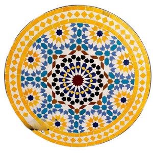 Handmade Moroccan Mosaic Table – Vibrant Geometric Design -  round ceramic design for indoor/outdoor