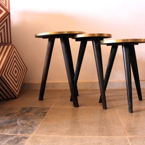 Moroccan Wood Table : Set of 3 Handcrafted Moroccan Wood and Copper Tables and Traditional Craftsmanship coffee table best table cloth