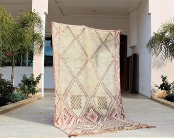 VINTAGE MOROCCAN RUG --shag rug-moroccan shag rug- 8 x 4 - (270x147)-moroccan area rug flat-checkered rug-checkerboard rug-large berber rug