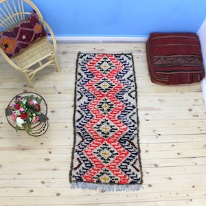 SMALL MOROCCAN RUG 2x5 : checkered rug beni ourain rug tufted rug kilim rug runner rug living room rug handmade rugs geometric rug Blue rug