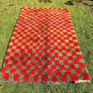 5x8ft Moroccan Rugs : Handmade Vintage Moroccan Beni Mguild Rug Boho Elegance with a Touch of Checkered Charm 164x274cm image 6