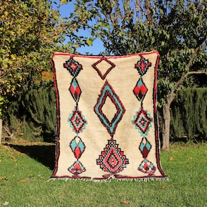 4x6ft Moroccan Rugs : Ethereal Beauty Handmade Vintage Boujad Moroccan Rug - A Masterpiece of Artisan Craftsmanship  (130x183)cm