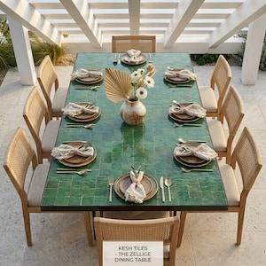 Handmade Moroccan Green Zellige Coffee Table, Rectangular Mosaic Tile Table, Wrought Iron Base, Patio or Living Room Decor