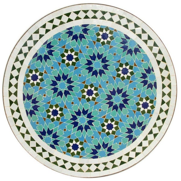 Mediterrane mozaïektafel - handgemaakt Marokkaans ontwerp - turkooisblauw en groen - salontafel of bijzettafel