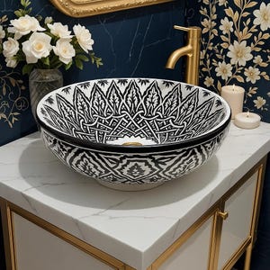 Handcrafted Moroccan Ceramic Sink - Unique Vessel Sink for Bathroom or Kitchen | Artisan Bathroom Vanity Basin