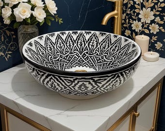 Handcrafted Moroccan Ceramic Sink - Unique Vessel Sink for Bathroom or Kitchen | Artisan Bathroom Vanity Basin