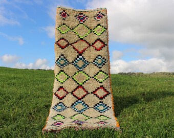 Vintage Moroccan Rug -- berber rug - azilal tribal teppich talsint handmade wool (234 x 95) cm  7&#39;8&quot; x 3&#39;1&quot;