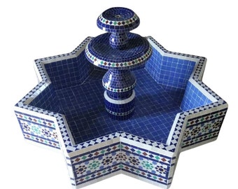 Mosaic Moroccan fountain : Blue and White Mosaic Fountain - A Haven of Beauty and Tranquility