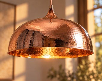 Pendant Lighting – Polished Copper Hammered Dome – 8 to 20 Inch