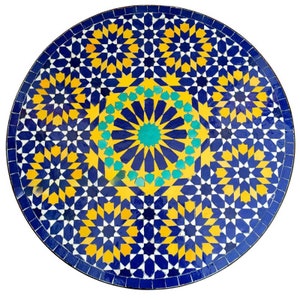 Handcrafted Mosaic Table - Unique Colorful Ceramic Tile Patio Coffee Table  - Moroccan mosaic table, round ceramic design for indoor/outdoo