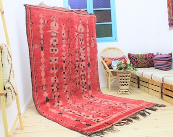 Marokkanischer Teppich: Roter Marokkanischer Teppich aus Boujaad Beni ourain Teppich - Kelimteppich - (273 x 145) cm