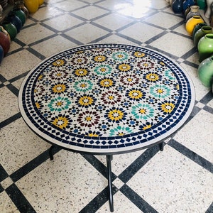 Round Bistro Table - Handmade Moroccan mosaic table, round ceramic design for indoor/outdoor, unique handcrafted tiles and mosaic