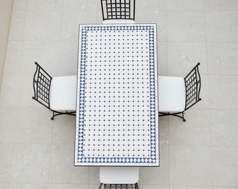 Handmade Moroccan Mosaic Table | Zellige Garden Patio Dining Table | Wrought Iron Terrace Outdoor Furniture | Unique Moroccan Craftsmanship