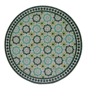 Handcrafted Moroccan Mosaic Table - Ankabut Turquoise Round with Elegant Wrought Iron Frame-Artisanal Moroccan Garden, Bistro Table