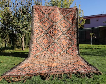 6x12ft Moroccan Rugs : Red Bohemian Elegance Handmade Vintage Boujad Moroccan Rug, a Masterpiece of Artisanal Craftsmanship (183x384)cm