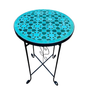Handmade Moroccan Mosaic Table - Unique Blue Design  Moroccan Mosaic Round Bistro Table - Handmade, Colorful Design, Perfect for Indoor
