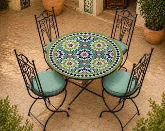 Mosaic Bistro Set 4 Piece Moroccan Zellige Table & Chairs | Outdoor Patio Garden Furniture