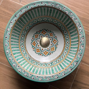 moroccan sink : Handmade Moroccan Ceramic Sink – Hand-Painted Vessel Basin for Bathroom or Kitchen - Artisan Bathroom Decor