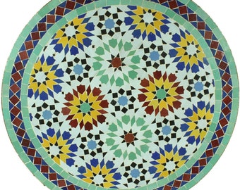 Zellige de mosaico marroquí hecho a mano: mesa de comedor al aire libre con mosaico artesanal, pieza única hecha a mano para la decoración de su patio