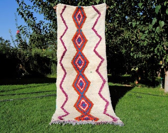 MEDIUM MOROCCAN RUG boujaad vintage beni ourain berber boucharouite azilal tribal teppich talsint handmade wool (206 x 76) cm  6&#39;9&quot;/2&#39;5&quot;