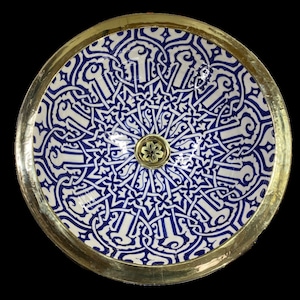 Moroccan Sink : Hand-Painted Moroccan Ceramic Sink with Brass Rim - Crafted by Artisans