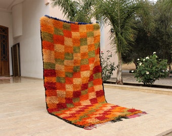 Red Boujaad rug - Moroccan rug - bohemian red rug - berber carpet - Colorful handmade & vintage wool rug  6'10'' x 3'5''  (210 X 105) cm