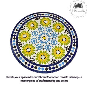 Handmade Moroccan Mosaic Table - Customizable Color and Size - round ceramic design for indoor/outdoor, unique handcrafted tiles and mosaic