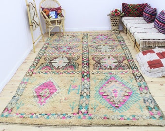 6x11 Moroccan Rugs :Pink Rug checkered rug beautiful boujaad rug tufted rug runner wool rug vintage rug oushak bohemian berber handmade rug