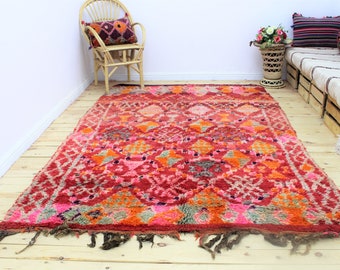 6x7 Moroccan Rug : Morocco Boujaad Rug Area Rug best checkered rug tufted rug wool red rug oushak rug bohemian rug berber rug handmade rug