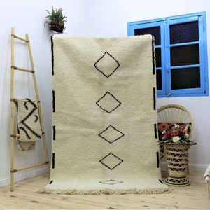 Moroccan Rug -- custom rug - tufted rug--bathroom rug - 4 x 7 -cute rug - (216x128)-handmade rug-bedroom rug - small gold hoop earrings-