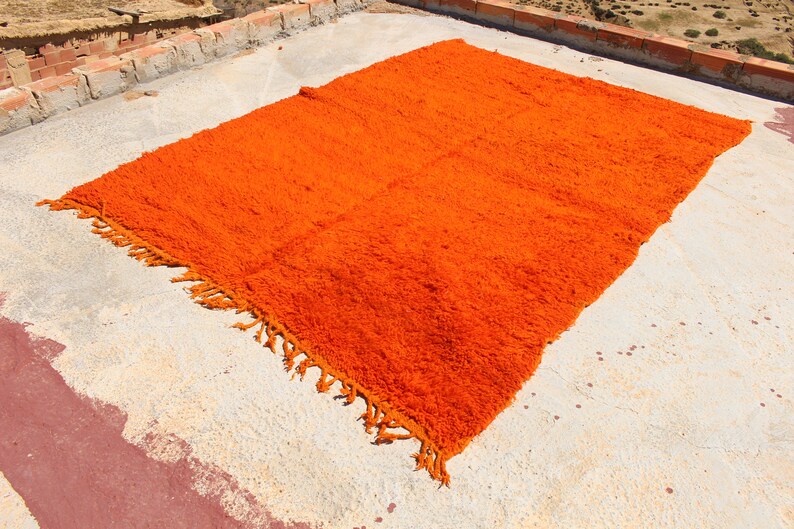 moroccan rug 6x8 : orange rug a murakami rug beautiful area rug tufted rug a boho rug rya rug Boujaad rug bedroom rug vintage rug safran rug image 3