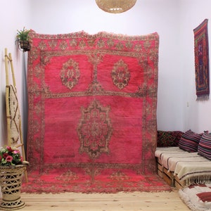 Vintage Moroccan Wool Rug - Handmade Pink Area Rug - Boho Ethnic Home Decor  6 x 10 - (314 x 211) cm