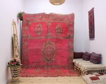 Pink Boujaad rug -- Moroccan rug huge-trendy rug-checkered rug-checkerboard rug-large berber rug & vintage wool rug 6 x 10 - (314 x 211) cm