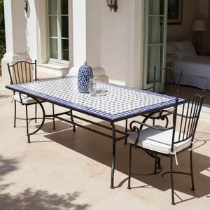 Handmade Moroccan Mosaic Table | Zellige Garden Patio Dining Table | Wrought Iron Terrace Outdoor Furniture | Unique Moroccan Craftsmanship
